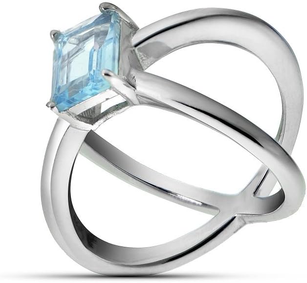 Ice Gems Sterling Silver Blue Topaz Octagon-Cut Criss Cross Ring - Image 2