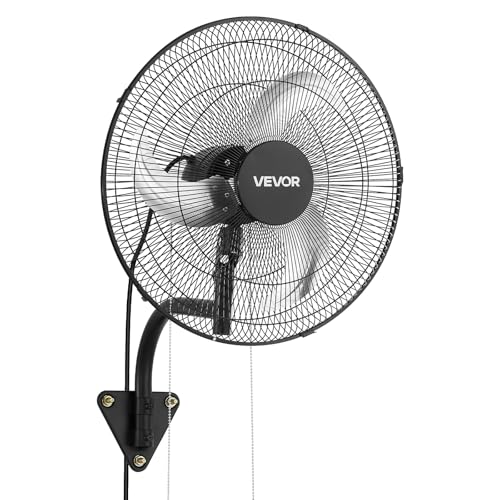 VEVOR Ventilateur Mural Industriel 45,7 cm, Ventilateur Oscillant pour Garage, Atelier, Entrepôt et Salle de Sport, 3 Vitesses, Oscillation Automatique, Angle Réglable, Pales en Alu, Grille en Acier