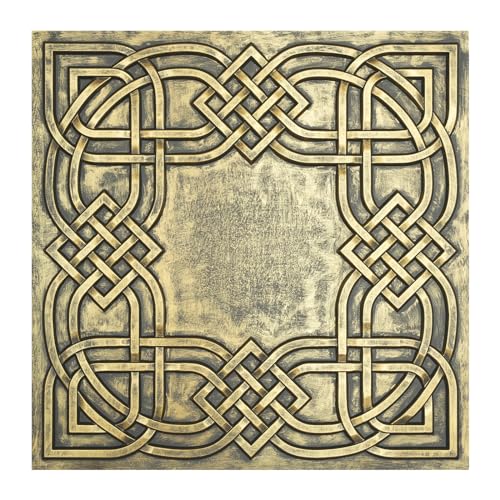 Azulejos de techo de hojalata de estilo vintage de fácil instalación, 10 paneles (40 pies cuadrados), decoración de pared para bar, cafetería, club, PL61, oro antiguo, paquete de 10