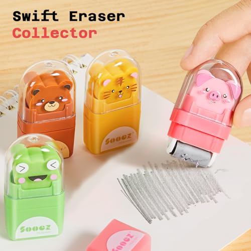 Image of Sooez 24 Pack Pencil Erasers, Cute Animal Eraser with Clean up Roller and Cover, Latex-Free, Bulk Art Drawing Erasers for Students & Teacher Classroom /School Supplies, Party Favor