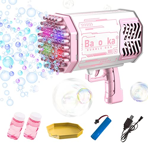 Mizijia Bazooka Bubble Machine,Seifenblasen Bazooka,Seifenblasenpistole Bazooka mit 69-Loch und LED und 2X Seifenblasen Flüssigkeit,Raketenwerfer Geschenk für Indoor Outdoor Party