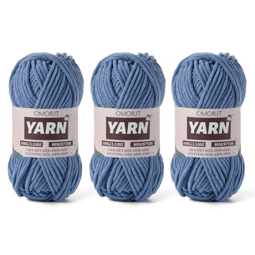 Image of Fluffy Chenille Yarn for Crocheting - Baby Yarn for Crocheting Soft Blanket - 3 Pack of 100g /(87.4yds) Crochet Amigurumi Chunky Yarns - Super Bulky 5 Velvet Yarns (3 Navy Blue)