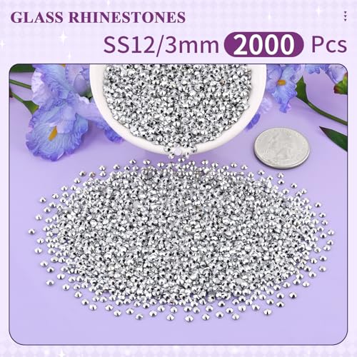 Image of 2000PCS SS12 /3mm Crystal Glass Rhinestones for Bedazzling (Labrador) | Flatback Rhinestones for Crafting DIY Nail Art Makeup Decoration, Gems Diomand Charms for Tumbler Shoes Clothing Mug