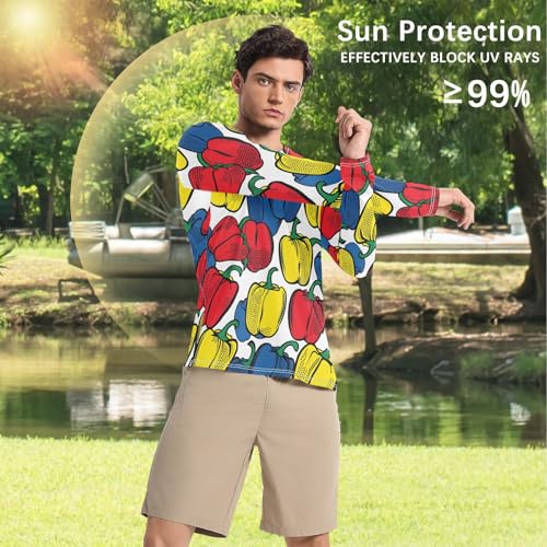 Bolaz Mens UV Protection Shirts Rash Guard Long Sleeve UPF 50+ Bell Pepper Quick Dry S4
