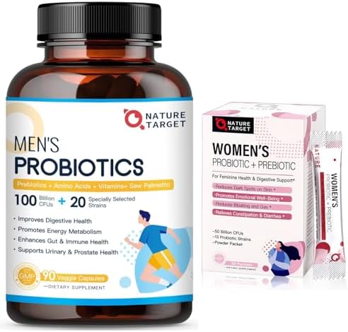 NATURE TARGET Probiotics for Men 100 Billion CFUs, Probiotics for Women Powder