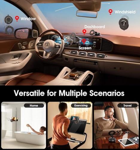 Image of VeeDee Magnetic Car Phone Mount - 360 Vacuum Suction Magnetic Phone Holder for Car Dashboard & Windshield - Universal Multi-Surface MagSafe Car Mount for Home, Gym Mirror & Shower
