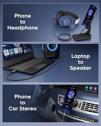 Image of FEDUS XYNC PRO Type C to 3.5mm Aux Cable (Male to Male) with Mic Support & DAC Chip, 1.5 Meter Braided USB C Audio Cord for Car Stereo, iPhone 17 Pro Max, 16, Samsung Galaxy S26 Ultra, S25, iPad