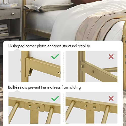 Yaheetech YT-00120413 Full Size Metal Bed Frames With Vintage Headboard And Footboard, Farmhouse Metal Platform Bed, Heavy Duty Steel Slat Support, Ample Under-Bed Storage, No Box Spring Needed, Antique Gold thumb #7