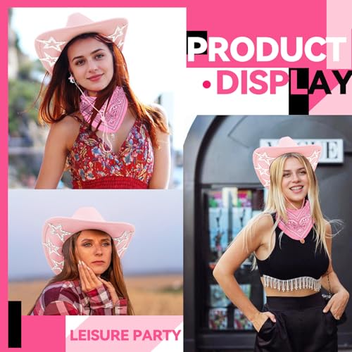 Image of SHENYI Cowgirl Hat and Bandana and Heart Sunglasses Glitter Rhinestone Star Cowboy Hat Western Sparkly Hats for Women Men