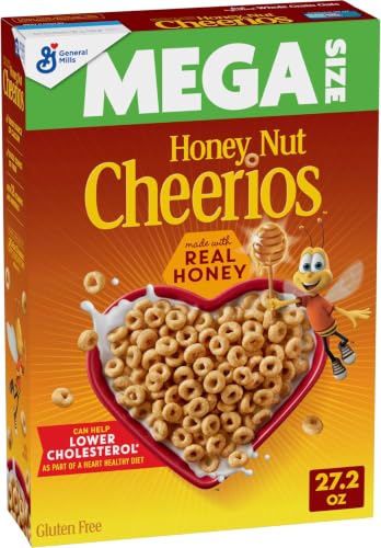 Image of Honey Nut Cheerios, Heart Healthy Gluten Free Breakfast Cereal with Whole Grain Oats, Mega Size, 27.2 oz (Pack of 10)