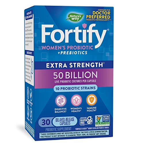 Nature’s Way Fortify Women’s 50 Billion Daily Probiotic Supplement, 10 Probiotic Strains, Digestive Health*, Immune Support*, Women’s Health*, Non-GMO, No Refrigeration Required, 30 Capsules