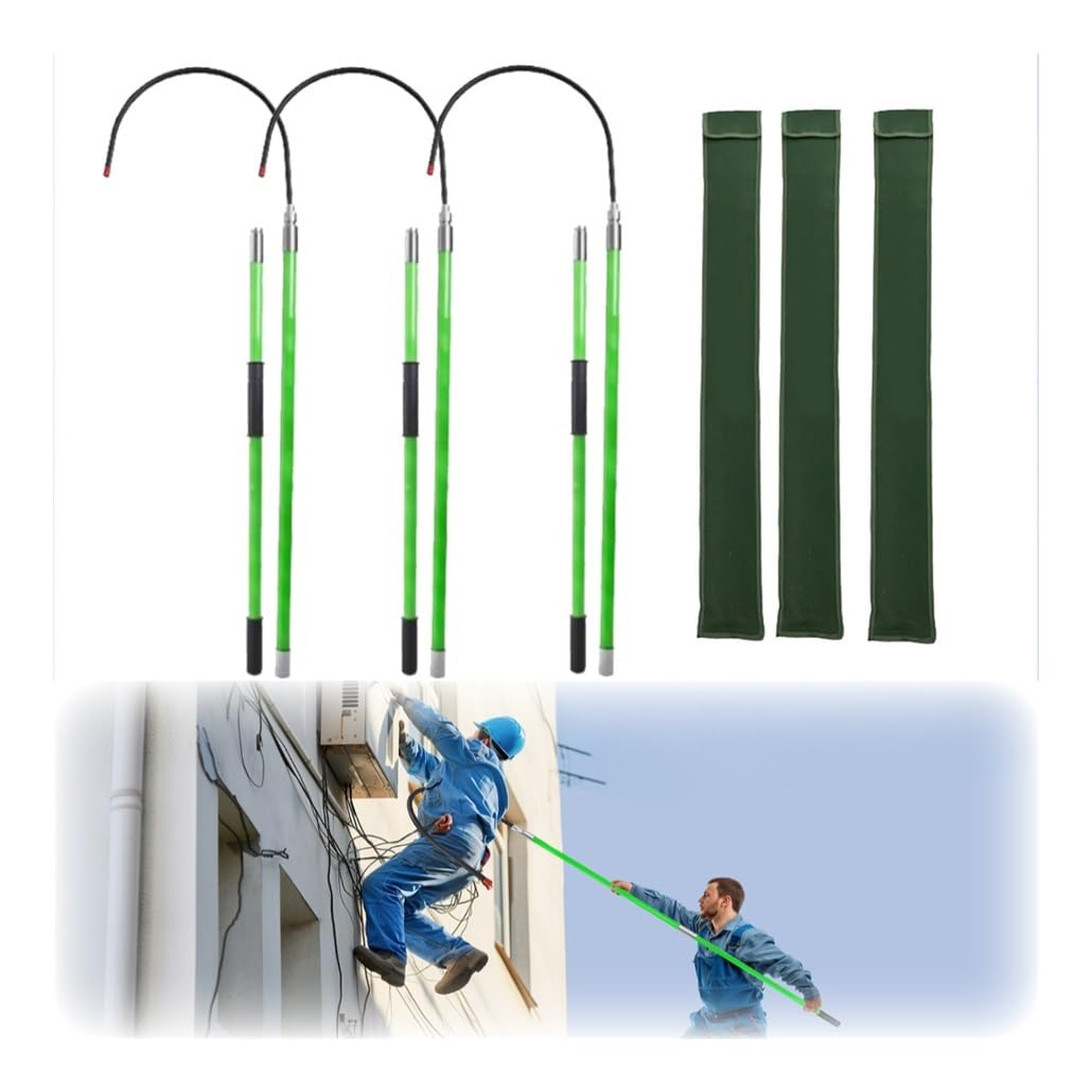 MSHGSKU 3 Pcs Electrician Insulated Rescue Hook, Non-Conductive Life-Saving Pull Rod for Emergency Response, 3.0m/9.8ft Safety Pole for Factory Use (Green)