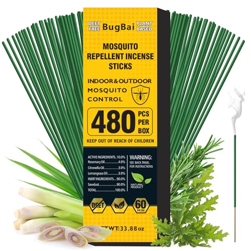BugBai Mosquito Repellent Incense Sticks 480 PCS, 33.88oz, Citronella Oil DEET-Free Outdoor Bug Repellent for Patio Backyard Garden Camping Fishing by BugBai - Used condition - US$32.24