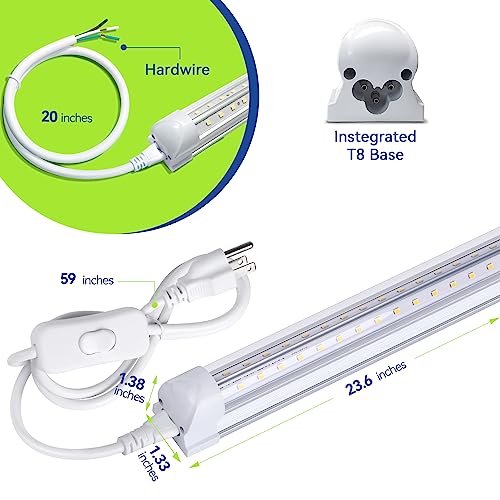 Monios-L Led Shop Light 2Ft 20W, Linkable Utility Ceiling Lights,V-Shaped 2500Lm 5000K Daylight,T8 Integrated Fixtures Leds Tubes, Garage Lighting For Workshop,Work Bench,Basement,Plug & Play 6-Pack #TOP3