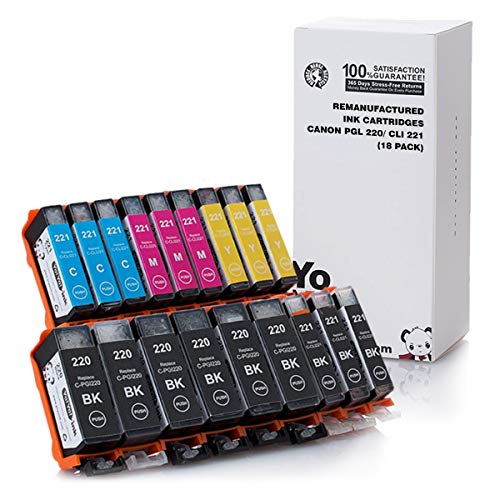 YoYoink Compatible Ink Cartridge Replacement for Canon PGI-220 220 / CLI-221 221 High Yield (6 Black, 3 Photo Black, 3 Cyan, 3 Magenta, 3 Yellow, 18-Pack)