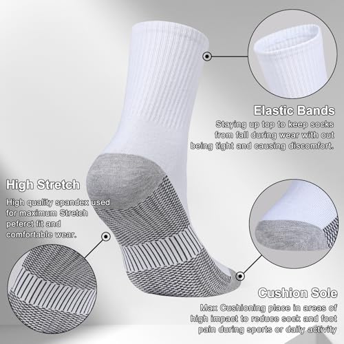 20 Pairs Men's Crew Calf Socks, Men Cushioned Breathable Cozy Athletic Running Gym Casual Sports Tube Socks3