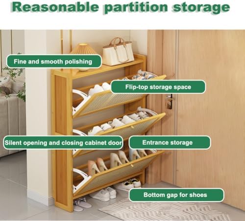 Shoe Storage Cabinet Cabinets Hallway Slim Cupboard Cupboards Hallways Slimline，Boho Rattan Shoe Cabinet - Stylish Wooden Storage Organizer for Bedroom, Entryway & Hallway - Space-Saving Des