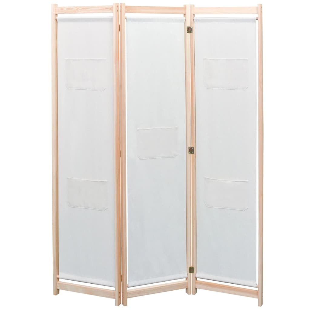 Cloison de séparation 3 panneaux tissu crème paravent pliable 170 cm
