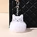 POYAMUSE Fluffy Cat Pom Pom Ball Keychain - Cute Kitty Plush Ball Accessory Keyring for Women Bag Decoration (White cat)
