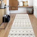 Runner Rug 2x5 Boho Geometric Area Rug: Small Washable Kitchen Rug Entryway Rug, Soft Non Slip Moroccan Long Hallway Rug for Bedroom Bathroom Laundry Entryway Staircase Foyer(Brown Green,2'x5')