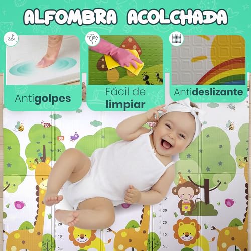 Miniatura 2 de Babybaipro - Alfombra Bebe Acolchada Plegable 200x180x1 Cm, Con Bolsa Transporte Reversible Xpe, Impermeable, No Tóxica, Tapete Juegos Actividades Regalo Niña-Niño Cumpleaños Navidad. Baby Playmat