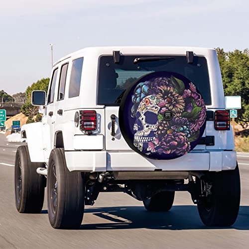 Image of Delerain Spare Tire Cover with Backup Camera Hole Sugar Skull Wheel Covers Waterproof Dust-Proof UV Sun Universal Fit for Jeep Trailer RV SUV Truck (17 Inch for Diameter 31 inch-33 inch)