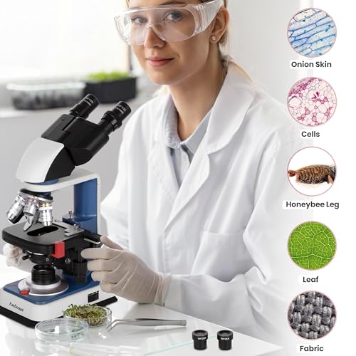 Image of AmScope B120C-R 40X-2500X USB-C Rechargeable Battery-Powered Student Binocular Compound Microscope w /3D Two-Layer Mechanical Stage, Achromatic Objectives, & LED Illuminator