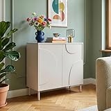 [en.casa] Buffet pour Salon Meuble de Rangement avec 2 Portes au Système Push to Open Étagère Intégrée Commode Élégant et Moderne Stable Entrée Chambre Bureau MDF Métal 75 x 70 x 34 cm Beige