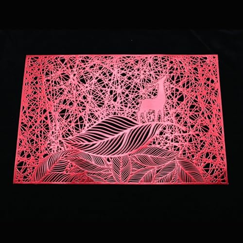 Tolldek Manteles individuales para salón, 10 unidades, PVC rojo, rectangulares con patrón de hojas de alce, manteles individuales cuadrados lavables elegantes para casa, restaurante, mesa de comedor