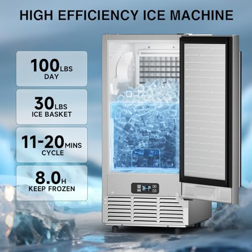 Image of Commercial Under Counter Ice Maker 100 Lbs /Day with 30 LBS Storage Bin