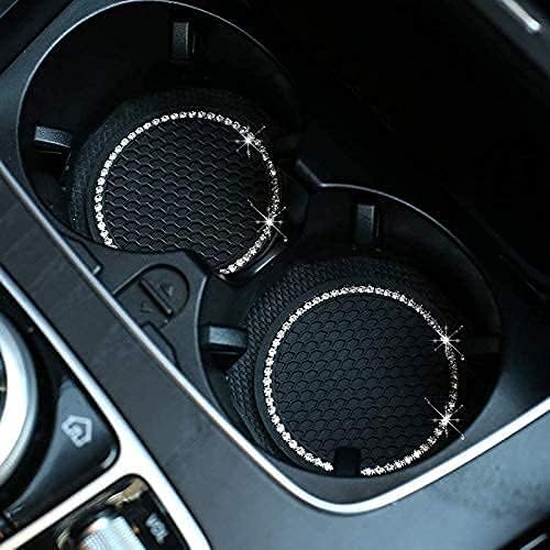 Bling Car Cup Holder Coaster, 2 Pack 2.75 inch Silicone Anti Slip Crystal Cup Pad, Crystal Rhinestone Rubber Pad Set (Black, Round)