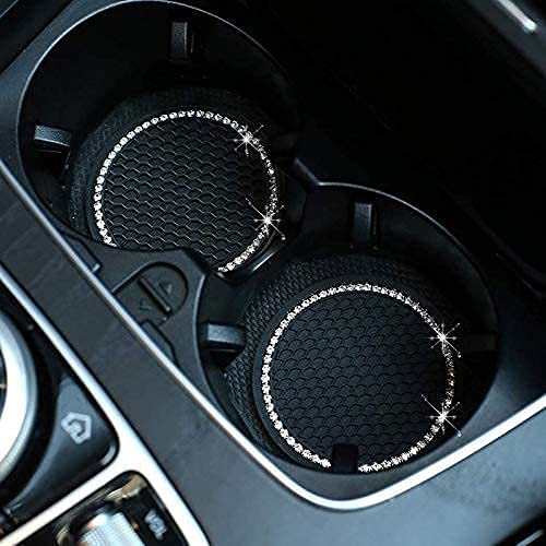 Bling Car Cup Holder Coaster, 2 Pack 2.75 Inch Silicone Anti Slip Crystal Cup Pad, Crystal Rhinestone Rubber Pad Set (Black, Round) #TOP1