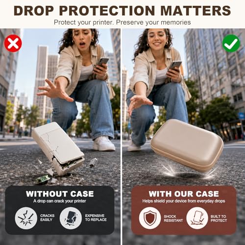 Image of casmilee Photo Printer Carrying Case for Liene Pearl N200 Pro, Lightweight Wireless Storage Bag with Soft Lining & Elastic Straps for Paper and Ink (Gold)