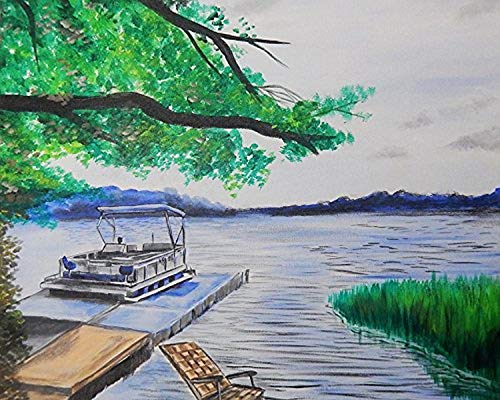 Buyartforless Summer On The Lake by Ed Capeau 30x24 Giclee Edition Art Print Poster Wall Decor Water Lake Pond Landscape Coastal Blue Waters Bright Colors Summer House Boat
