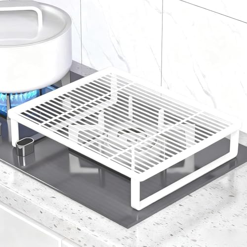 Estante de cocina con pies antideslizantes, soporte de acero inoxidable resistente y bandeja de almacenamiento para estufas de gas, inducción y eléctricas