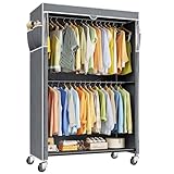Raybee 80.32' H Clothes Rack with Cover,Rolling Clothing Racks for Hanging Clothes with Wheels,Heavy Duty Portable Garment Rack 35.4' Wx15.75 Dx80.32 H,Black