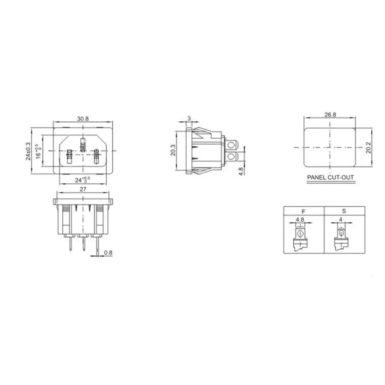 AC-05 Outlet Power Socket Connector LEC320 C14 3 Pin Panel Socket 10A 250VAC(5PCS)