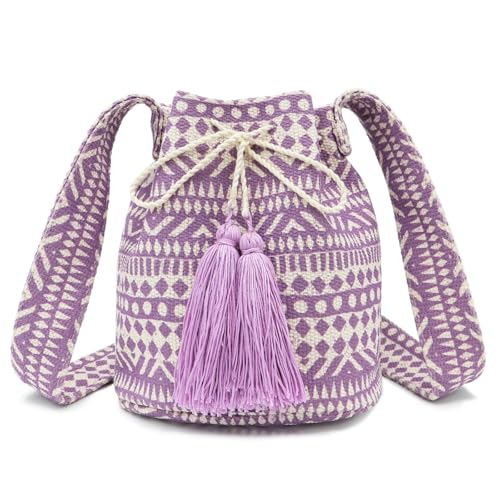 Bolso cruzado de lona para mujer tipo tote púrpura grande miniatura 1
