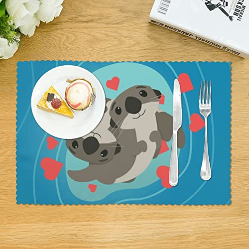 Cute Otters Placemat (4-Piece Set) Insulated Plate Mat 12X18 For Table And Decoration #TOP2