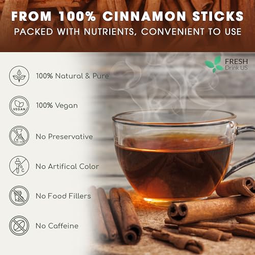 Image of FreshDrinkUS, Premium 40 Tea Bag Natural & Pure from Cinnamon Sticks. Cinnamon Herbal Tea. Made with Natural Material Tea Bags. No Sugar, No Caffeine, No Gluten, Vegan