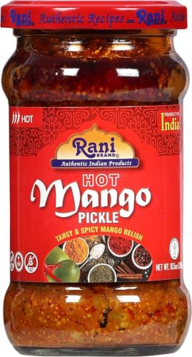 Rani Mango Pickle HOT (Achar, Spicy Indian Relish) 10.5oz (300g) Glass Jar ~ Vegan | Gluten Free | NON-GMO | No Colors | Popular Indian Condiment, Indian Origin