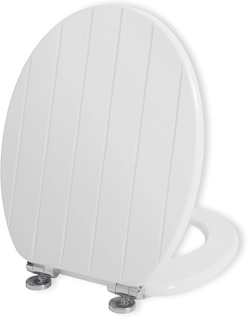Angel Shield White Wooden Toilet Seat Antibacterial Adjustable Hinges Toilet Seat Fits Never Slips for Bathroom with Soft Close and Quick Release for Easy Clean and Assembly (Soft Close, White)