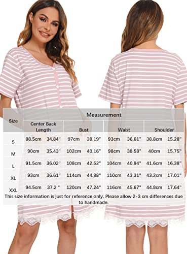 Vlazom Button Down Nightgown For Women Striped Cotton Sleepwear Short Sleeve Relaxed Maternity Shirt Dress With Pockets #TOP5