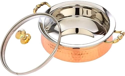 Miniatura 9 de Bona fide - Juego de vajilla de cobre puro y vajilla para servir, juego de cuencos de cobre de acero inoxidable para servir, juego tradicional de