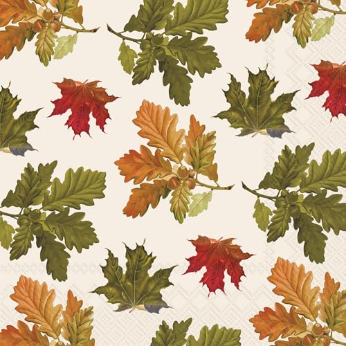 IHR Ideal Home Range Lunch Napkins Disposable 3-Ply Paper Party Supplies, 6.5" x 6.5", Earthtone Leaves, 20-Count