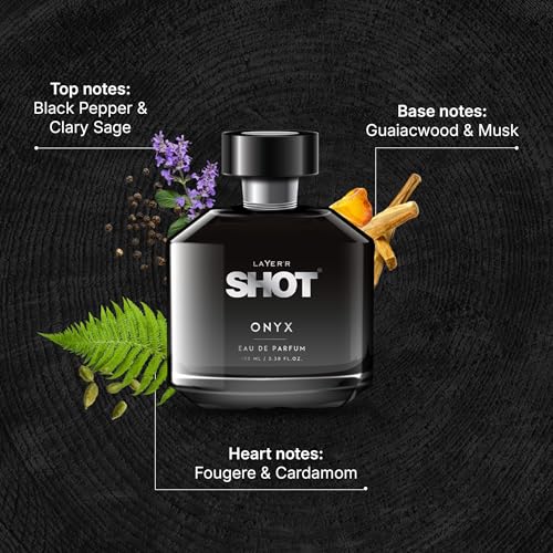 Image of Layer'r SHOT Onyx Eau De Parfum for Men, 100ml | Long-lasting woody spicy fragrance with black pepper, clary sage, fougere, cardamom, guaiacwood & musk notes.