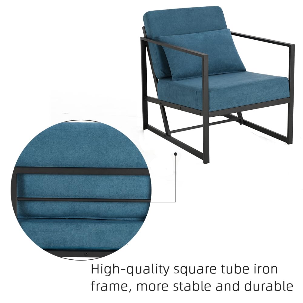 Mingone Sessel Gepolsterter Cocktailsessel Relax Polstersessel Stuhl Lehnstuhl Blau aus Leinen Loungesessel mit Handläufen Eisengestell für Wohnzimmer, 1