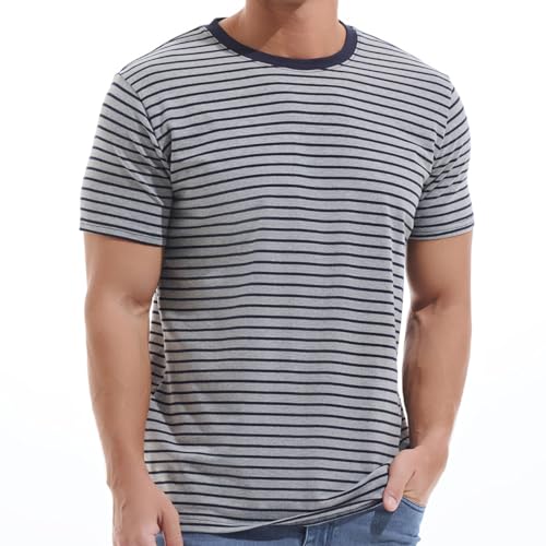 VEIISAR Gestreiftes Herren T-Shirt aus 95% Baumwolle & 5% Elasthan – Bequemes & elastisches T-Shirt – Casual Freizeit-Shirt