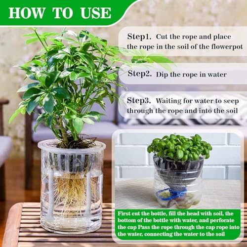 Image of Casa De Amor 50 Feet Self-Watering Wick Cord, Automatic Watering System for Vacation Plant Care, DIY Potted Sitter Rope for Indoor Use (Pack of 8)