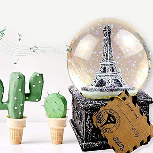PIXNOR Torre Eiffel Globo de Neve Música Retro Caixa de Cristal Com Decoração de Ornamento de Estatu